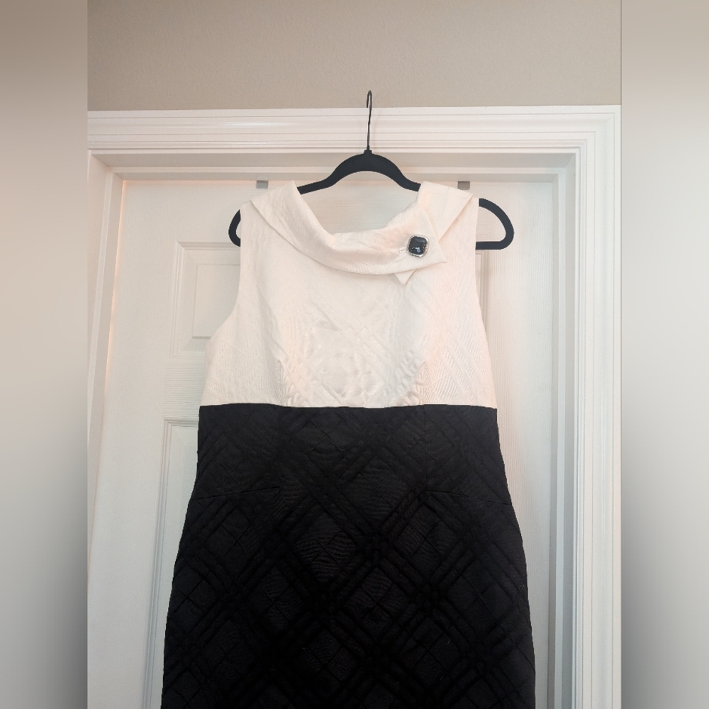 Kim Rogers Black and White Sheath Dress with Cowl Neck. Vintage/ Retro/ Pinup